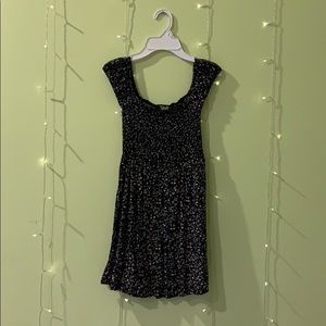 Black floral print off the shoulder dress